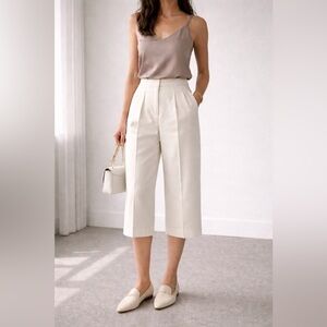 Club Monaco Womens Wool Culotte Pant Sz 00 Cream Minimalist Cropped Trouser